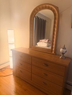 Wood Dresser with Arched Mirror
