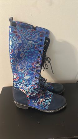 Tall Floral Brocade Lace-Up Boots