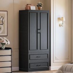 Freestanding combination Closet  2 doors & 2 drawers design： Equipped with two doors and two drawers, this wardrobe offers convenient acces