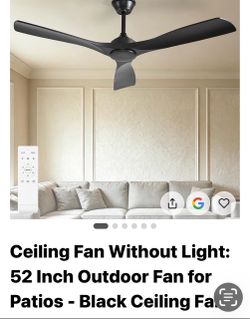 Ceiling Fan Without Light: 52 Inch Outdoor Fan for Patios - Black Ceiling Fan No Light Indoor - Modern 3 Blade Fan with Remote APP Control Reversible 