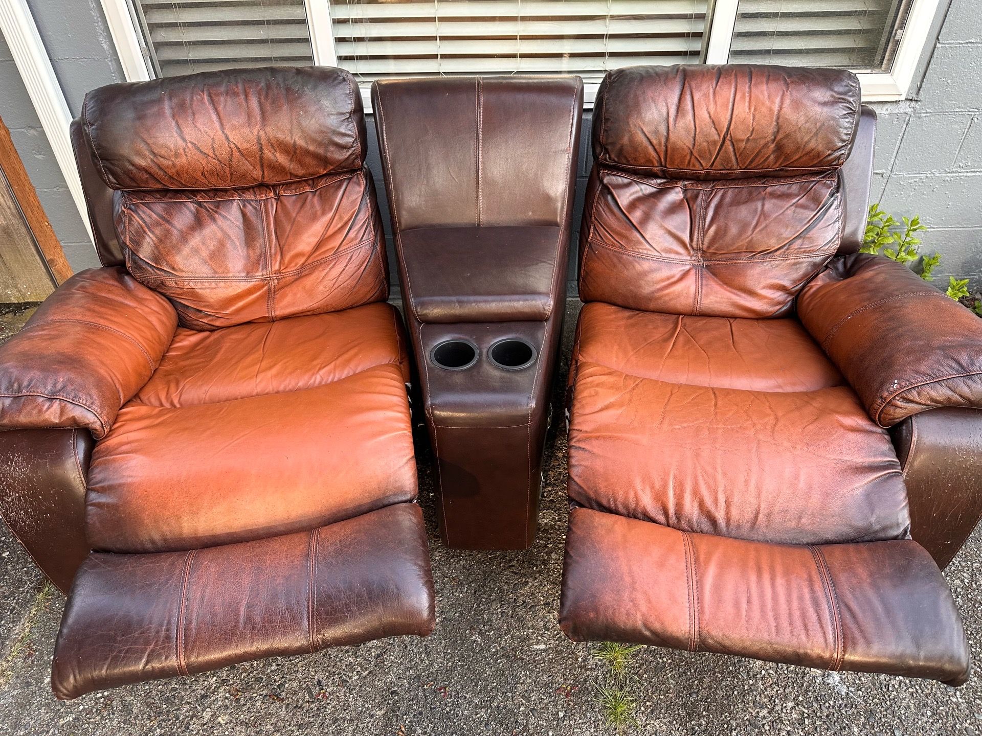 Reclining Leather Sofa with Center Console