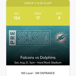 1 Ticket Preseason Match Miami Dolphins Vs Falcons 