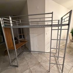 Like New! Twin Metal Loft Bed with Desk – $200 (Delivery Available)