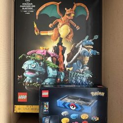 Lego Kanto starters + badges (Charizard / Venusaur / Blastoise)