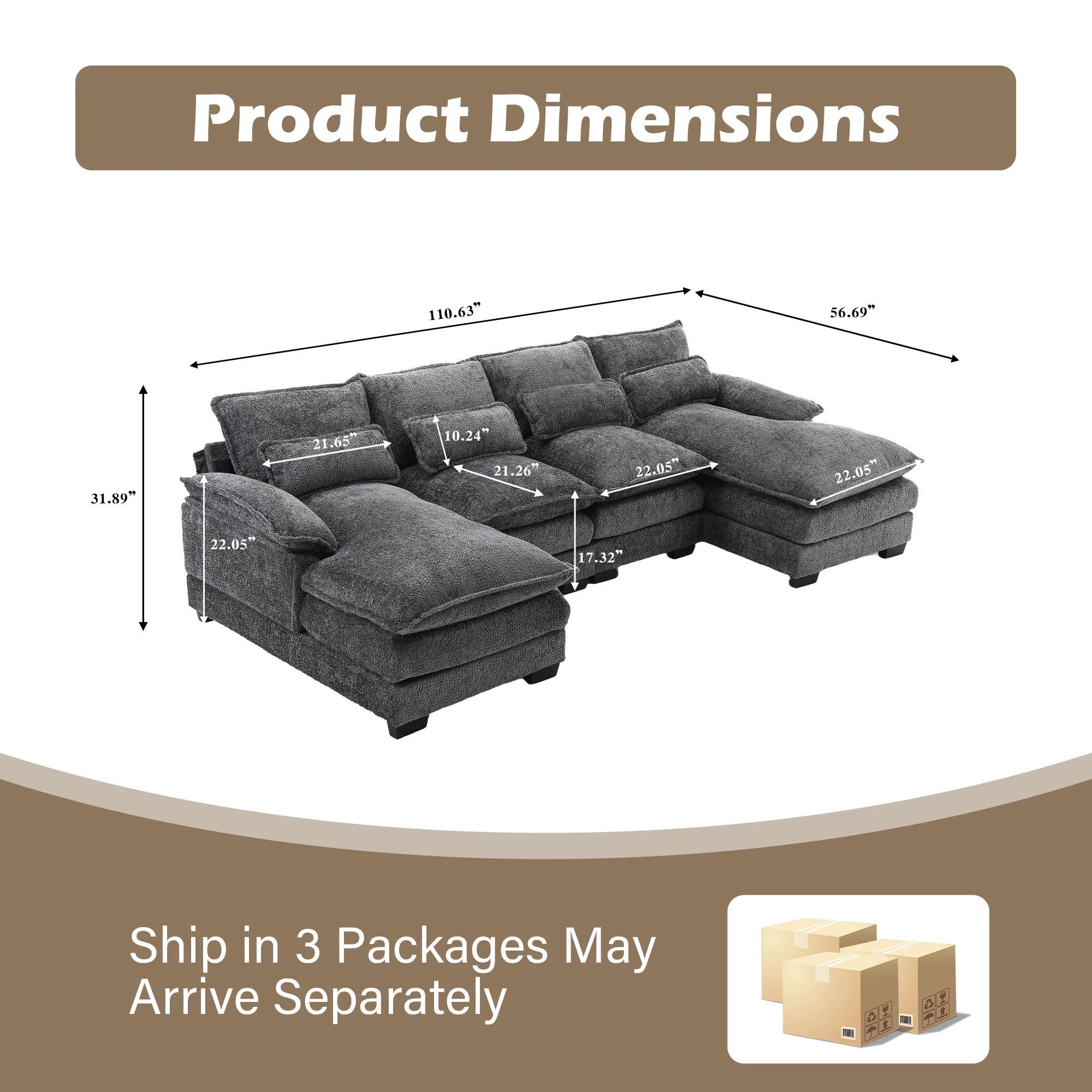 Modern Charcoal Gray Sectional Sofa – L-Shaped Couch with Chaise