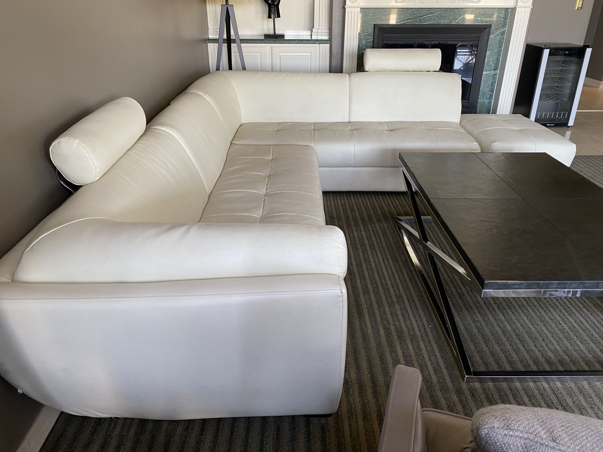 White leather sectional couch