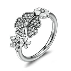 "Romantic Style Dainty Flower Diamond Delicate Silver Ring for Women, VP1694