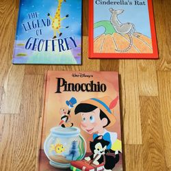 Disney Pinocchio, Cinderella’s Rat & Geoffrey Large Hardcover 3 Book Bundle