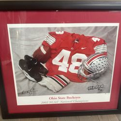 Large 2002 Ohio State National Championship Framed Picture In Excellent Shape! Number 905 Of 2002. Autographed By Matt Wilhelm And Kenny Peterson. 
