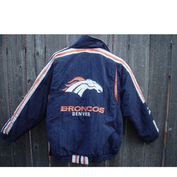 Men's Vintage Denver Broncos Quilted Puffer Jacket Coat W/ Removable Hood  - Sz. L