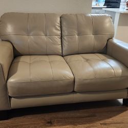Beige Leather Couch 