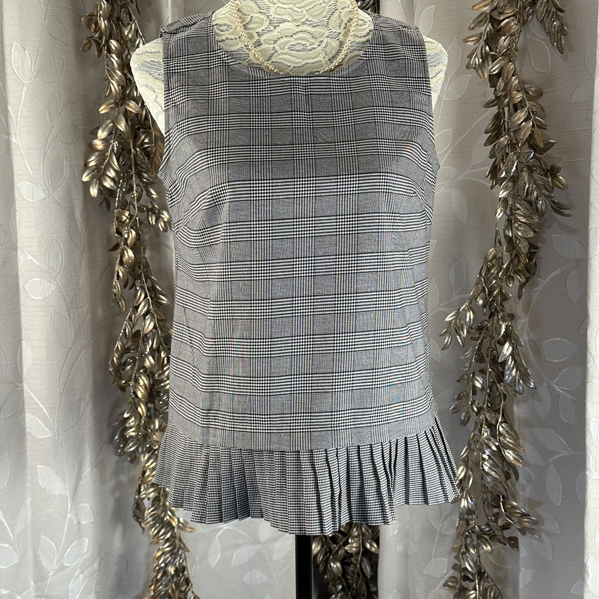 J. Jill Petite S Black White Plaid Peplum Top – Academia, Officecore, Chic