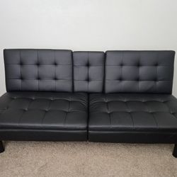 Leather Futon With Cupholder, Black