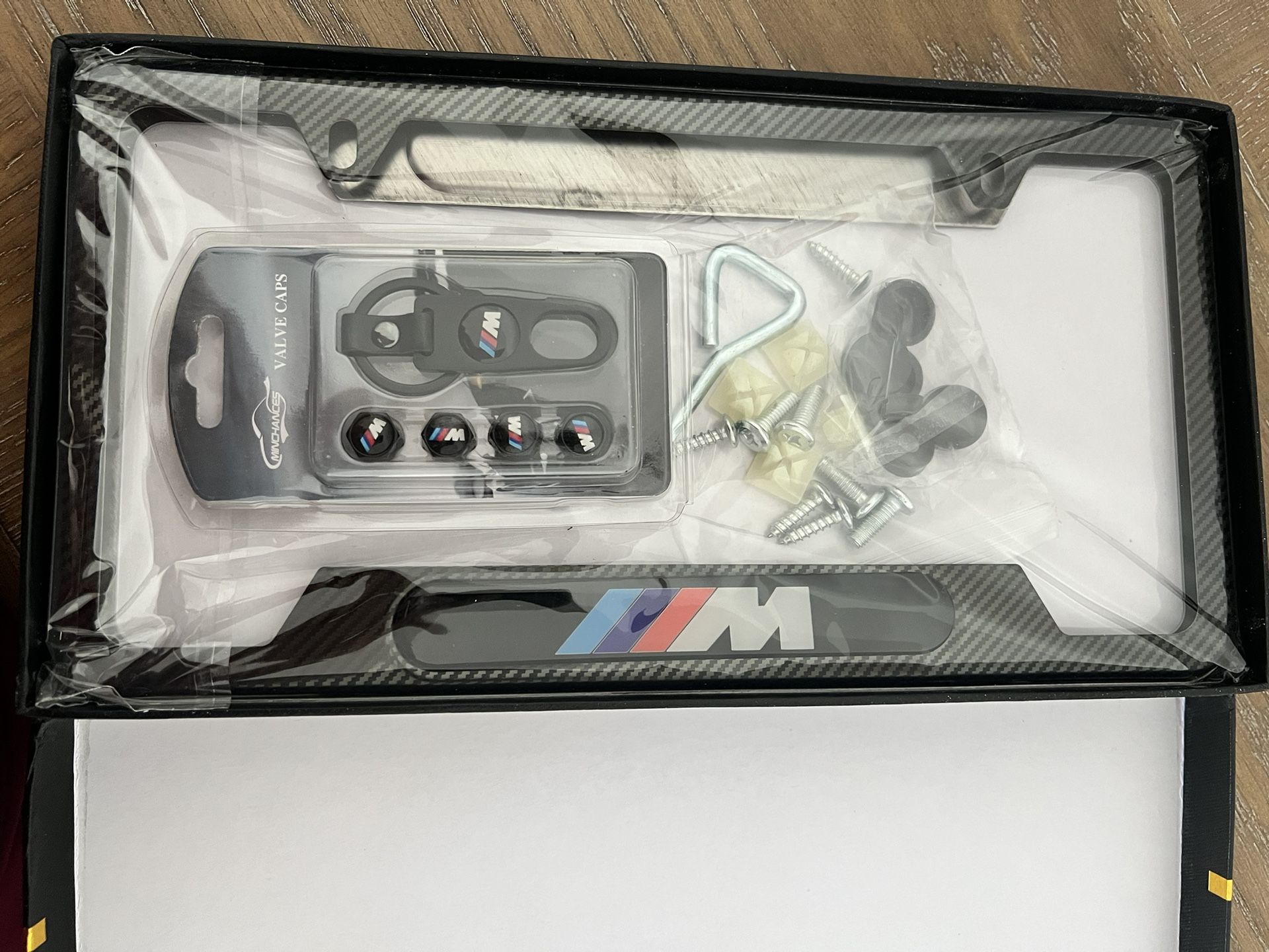 Bmw License Place Frame With Keychain And Valve Caps