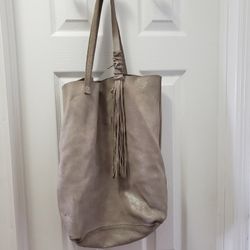 Genuine Leather beige tote with fringe