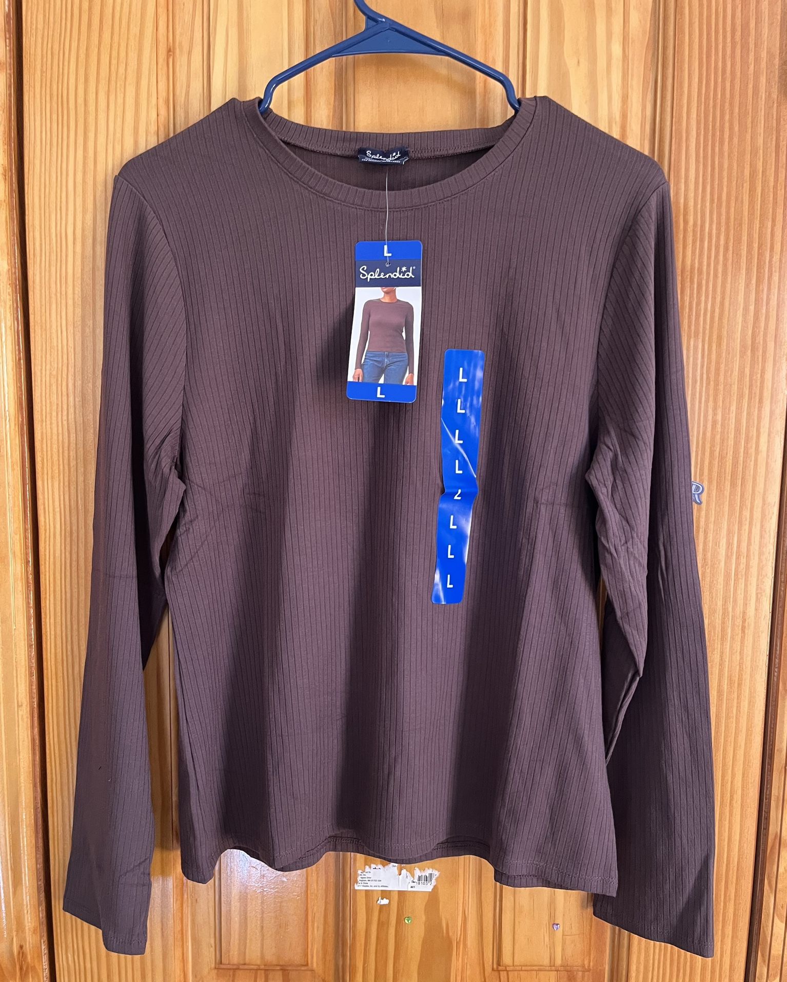 Splendid Women's Long Sleeve Ribbed Shirt Size L Brown