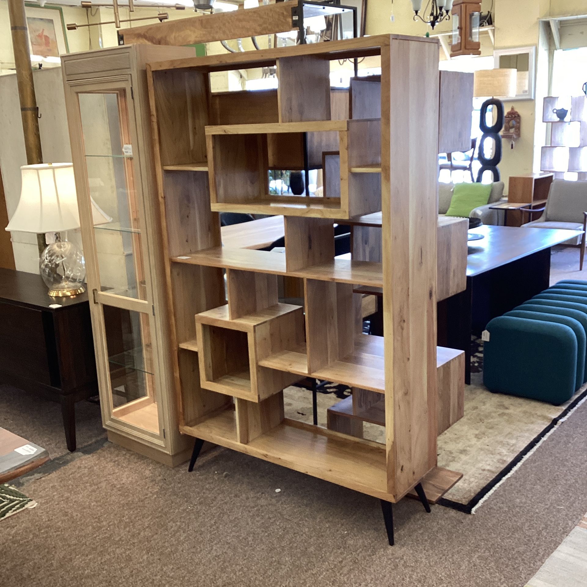 NATURAL ACACIA TALL DISPLAY BOOKCASE DISPLAY