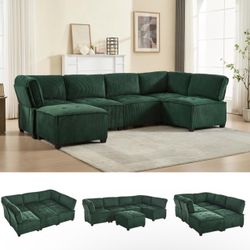 Modular Corduroy Sectional Sofa – Modern Convertible Couch with Ottoman, Deep Seating Living Room Set