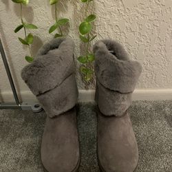 Gray Faux Fur Boots