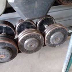 Pair Of 65-pound Pro-style Dumbbells W Hex Handles 130lbs Total Weights