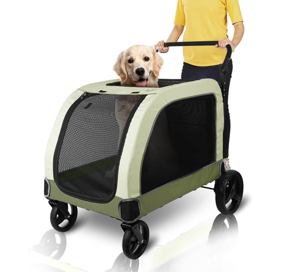 Extra Large Pet Stroller for Large Dogs, Up to 132 lbs, Folding Carrier with Adjustable Handle, Green