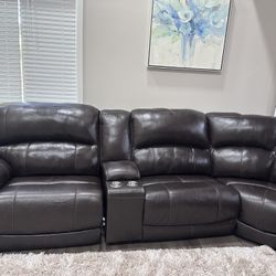 6 Seater L Sectional Leather Sofa With 4 Recliner Seats