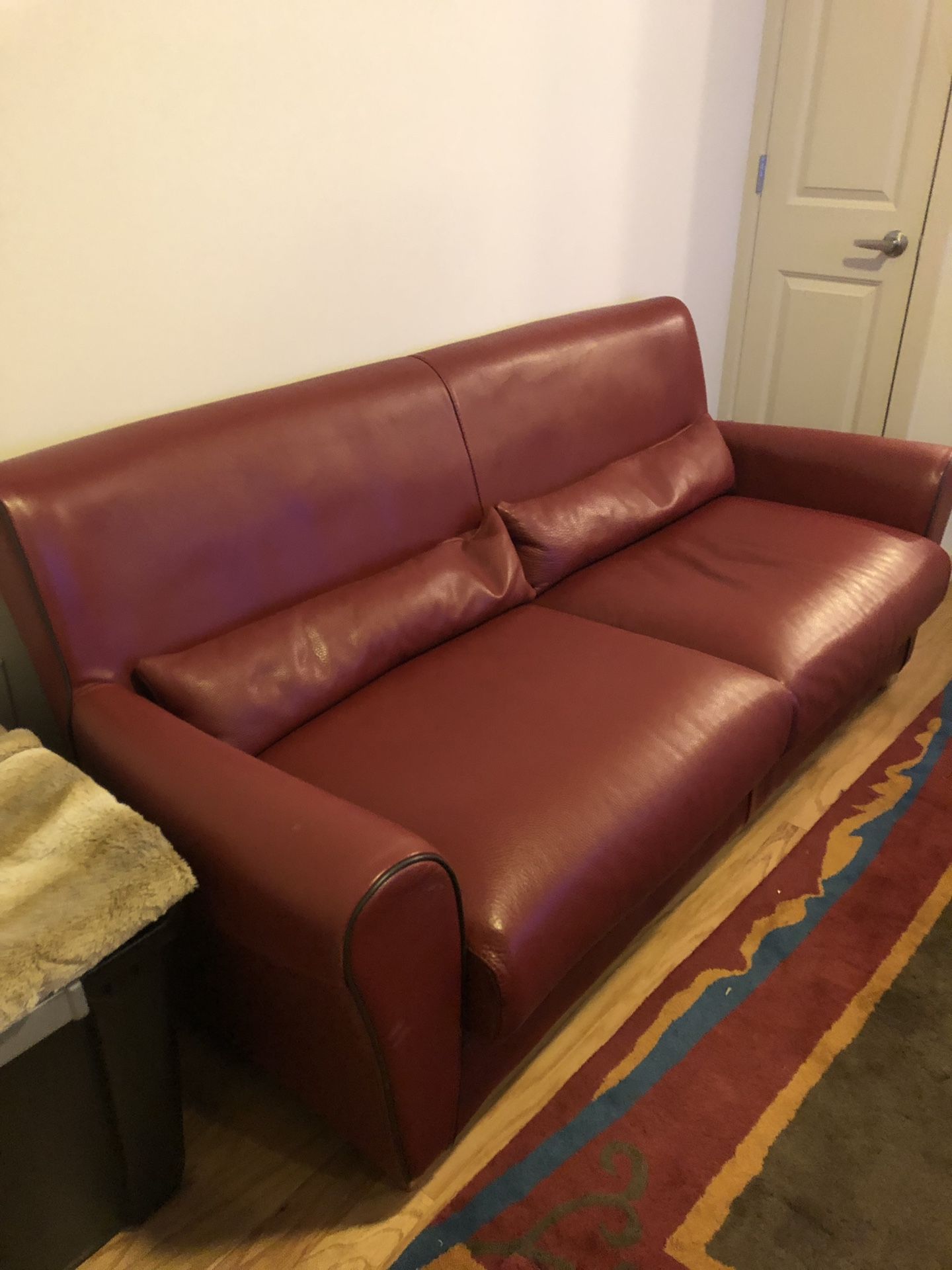 Red Leather Couch, Love Seat and Rug