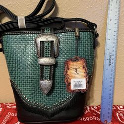 Trinity Ranch Black and Turquoise Leather Small Crossbody