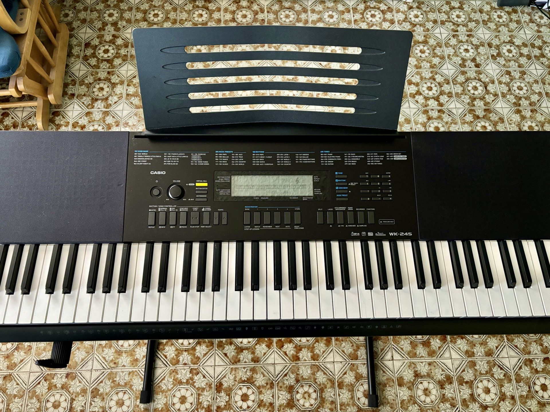 Casio WK 245 76 Key Keyboard, Stand, Bench, Power Supply