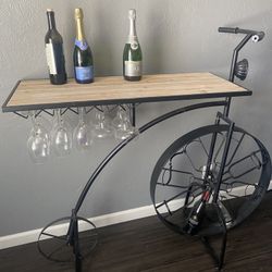 Metal And Wood Bike Wine Rack, Black 