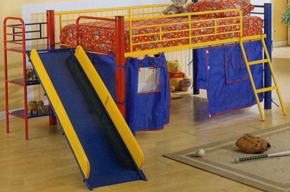 Very Sturdy Children’s Bunk Bed With Slide (red, Blue And Yellow)