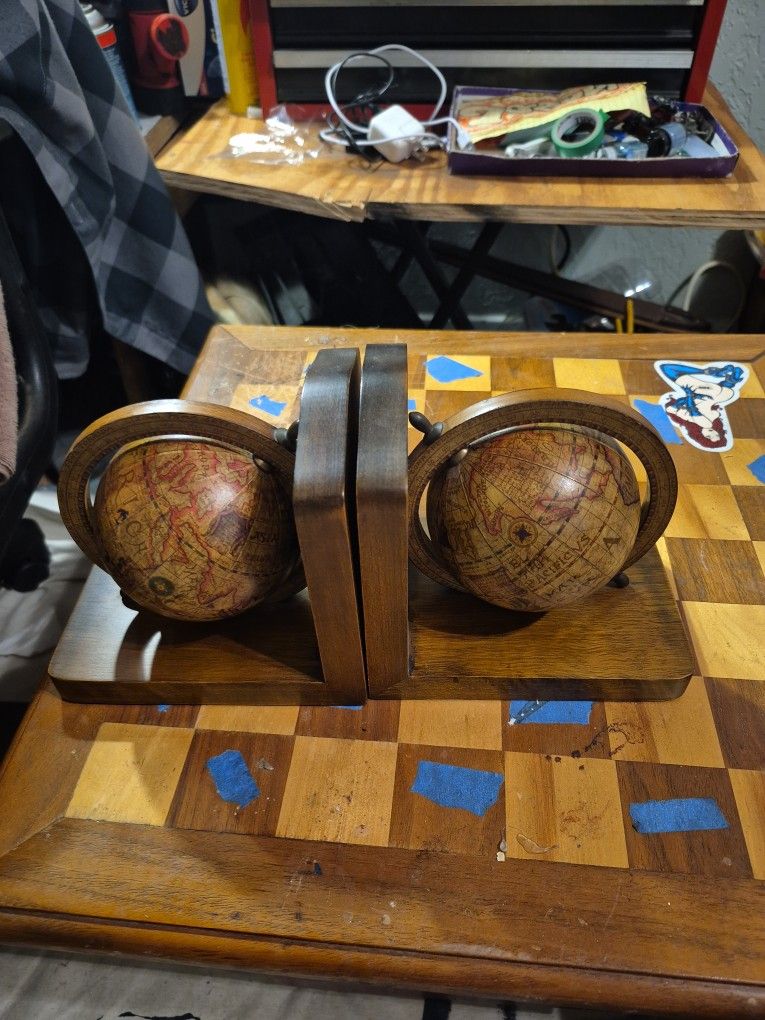 Vintage Wooden Globe Bookends