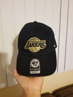 '47 Brand Los Angeles Lakers NBA Black Metallic Gold Logo Clean Up Strapback Hat