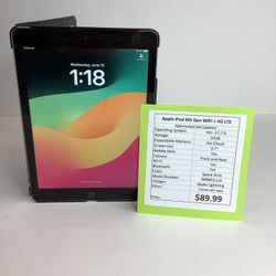 9.7” Apple iPad 6th Gen WiFi + 4G LTE w/Case