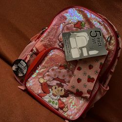 Nwt Strawberry Shortcake 5 Piece Sequin Backpack Set