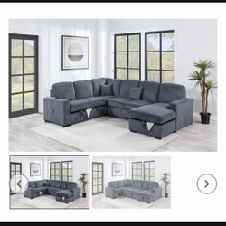 $649-4Piece Convertible Sectional  Sleeper Sofa ,Chaise Storage ,Sofa Storage & USB Ports 98” x 103” x 61” x36”H