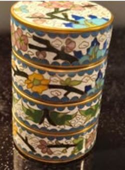 Vintage Chinese Cloisonné Cylindrical Stacking Box