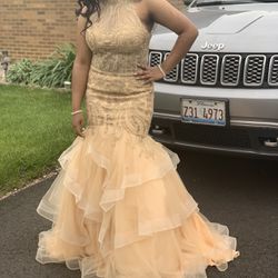 Gold Mermaid Style Prom Dress Size Large / Party / Wedding 