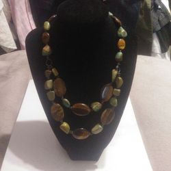 Silver Necklace With Turquoise And Tiger Eye Used