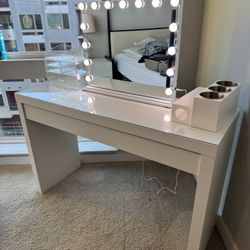 Makeup vanity + mirror + organizers (throw in ottoman free too!)