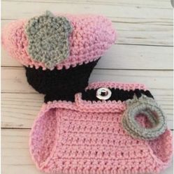 Halloween Crocheted Baby Girl Police Officer diaper Set