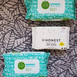 Baby Wipes 2x 64 Wet, 1x 48 Organic  Cotton Dry