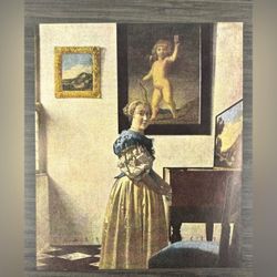 Johannes Vermeer Lady at a Spinet Original Vintage Fine Dutch Art Print 30’s USA Printed Antique Collectible