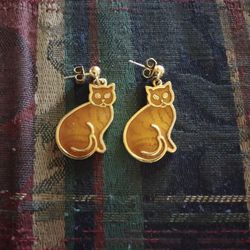 14k Gold Plated Cute Orange and gold Cat Earrings For Pierced Ears