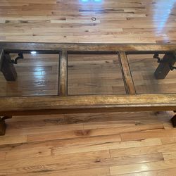 Vintage Wood Coffee Table W/Glass Inserts