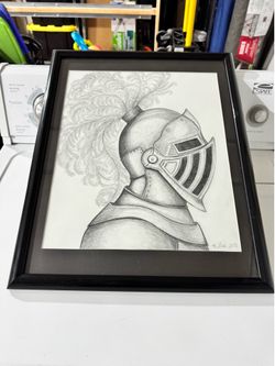 Framed Warrior Pencil Sketch Art