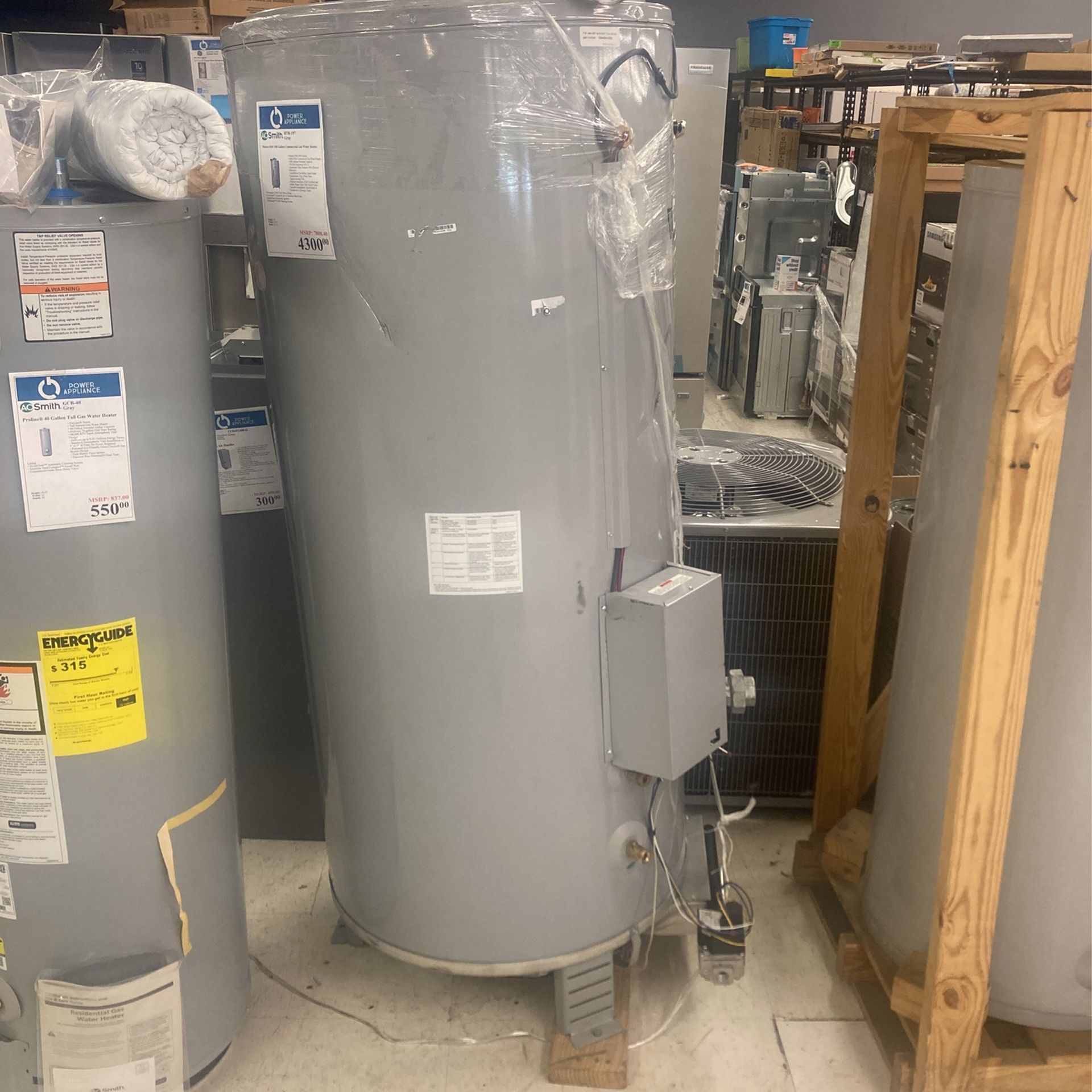 A.O. Smith hundred gallon commercial gas water heater