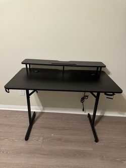 Black Gaming Desk with Monitor Shelf