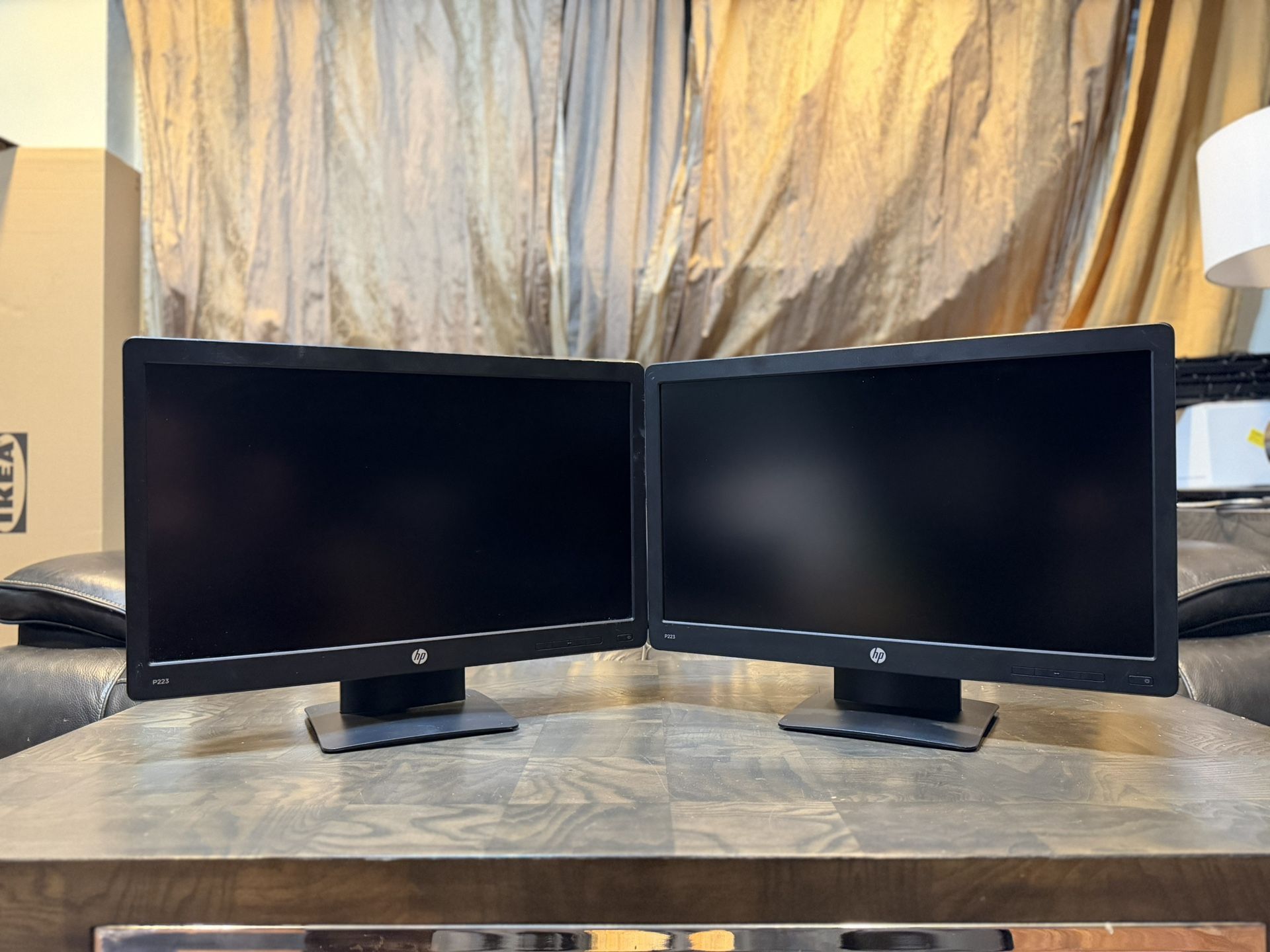 Two ( dual ) LED Backlit HP P223 22” Full HD 1080p DP VGA computer monitors