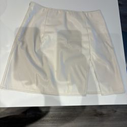 Cream Faux Leather Mini Skirt